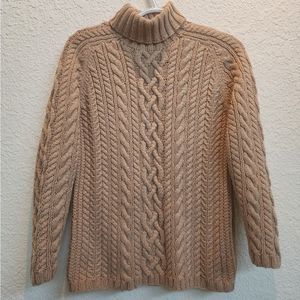 Lands End Beige Turtleneck Chunky Cable Knit Sweater